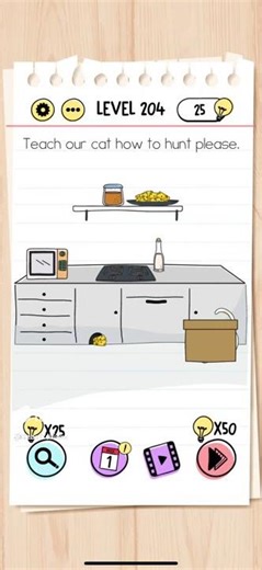 Brain Test Level 204 Teach our cat how to hunt please Answer