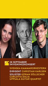 52 reactions | Welcome to a great opening concert! Uppsala University Hall.ARTISTS: Göran Söllcher, Carlotta Dalia, Uppsala Guitar Quartet Svenska Kammarorkestern, Conductor: Christian Karlsen PROGRAM: Beatles, Beethoven Symfoni nr 1, Joaquin Rodrigos Concierto Andaluz & Castelnuovo-Tedesco - guitar concerto no. 1. TICKETS :https://2cm.es/tVWK | Uppsala Internationella Gitarrfestival | Facebook