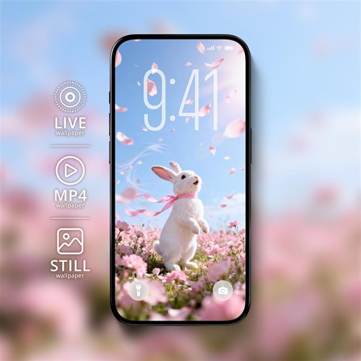 Fleurs de lapin kawaii Fonds d'écran animés | Fond d'écran animé Android pour iPhone | Fond de printemps esthétique | Téléchargement numérique | Cadeaux du festival - Etsy France