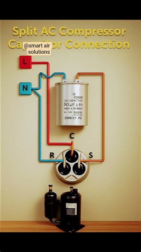 slipt ac capacitor connection#accircuits #airconditioning #homeappliances