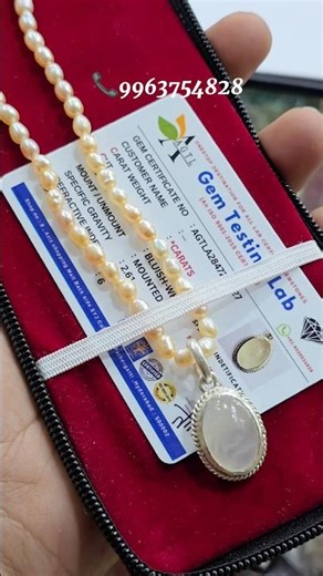 ✨ Baby Pink Natural Pearls Mala with Chandrakantamani Locket in Silver | Collection by Andish Gems