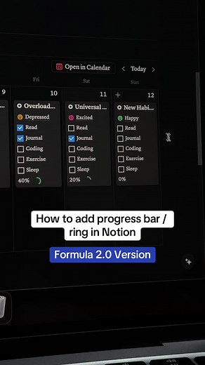 Here’s how to add progress bar or ring in Notion! (Formula 2.0 version) ☺️ #notion #notiontips #notiontutorial #notionhacks #habittracker #productivity #studytok #realmeซูมให้ได้ซีน