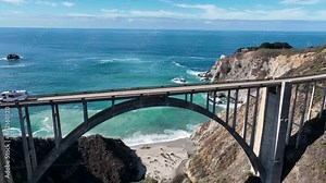Bixby Creek Bridge At Highway 1 In California United States. Architecture Road Trip In Ocean Road Of California. Seaside Landscape. Bixby Creek Bridge At Highway 1 In California United States.