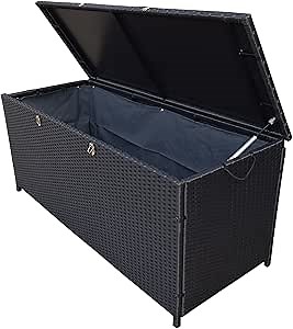 Oakland Living Indoor and Outdoor Balcony Patio Deck Porch Pool 113 Gallon Wicker Storage Box Trunk Bin with Metal Frame Black