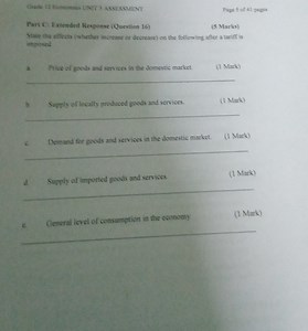 Grade 12 Economics UNIT 3 ASSESSMENTPart C: Extended Response... | Filo