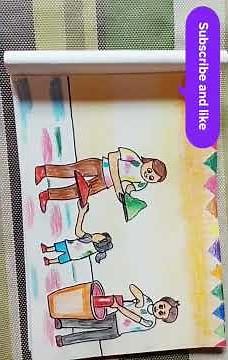 Holi Celebration Drawing Easy | Happy Holi Festival Drawing for Kids | Family Playing with Colors