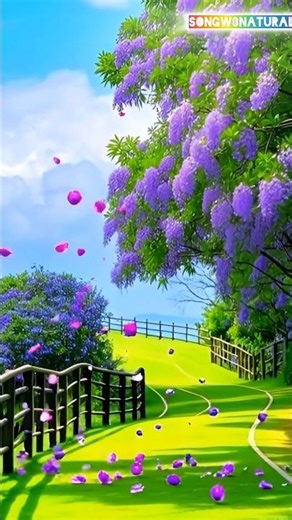 Nature comes alive in this scene 🌸 with colorful flowers birds and calm rivers 🌼🕊️ #nature #shorts