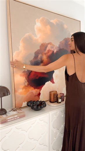 Jasmine Thompson ~ UGC Creator on Instagram: "Just found the art piece of my dreams ☁️ The “Eos Terra” by @corinnemelanie_ has just added instant warmth, texture and luxury into our space 😍 Our entrance is transformed with this stunning art piece, to say I’m obsessed is an understatement 🤌🏼 Eos Terra - Cloud Painting (No. 6) Framed - Oak Size L - 125cm x 125cm Orientation - Square #ad #partnership"