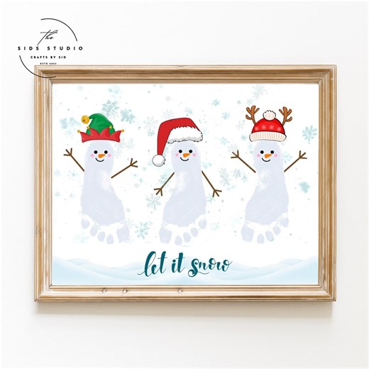 Snowman Family Footprint Craft, Christmas Footprint Art, Let It Snow Footprint Art, Holiday Footprint Gift, Winter Footprint Art, Winter Art - Etsy