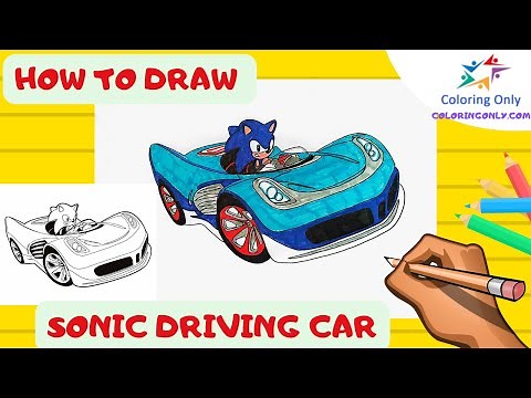 How to Draw Sonic Driving Car