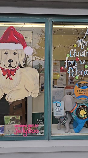 3K views · 95 reactions | Christmas window is done! And our very own meeter and greeter Macey is the star  | Petmania | Facebook