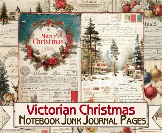 Victorian Christmas Notebook Pages | Printable Junk Journal Kit | Vintage Collage Ephemera - Etsy