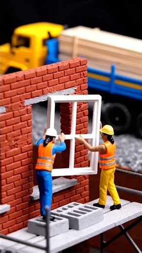 Miniature Construction: Tiny Workers Install a Window! 🏗️✨
