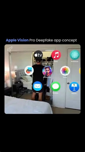 Tech Society on Instagram: "Apple Vision Pro sparks wild deepfake app concepts. Imagine real-time AR overlays swapping faces seamlessly on people in your view—turning partners into celebrities with perfect sync. Viral demos show selecting stars like DiCaprio or Efron, applying hyper-realistic heads that match expressions and movements instantly. This blends spatial computing with advanced AI, pushing immersive interactions into thrilling (and eerie) territory. The line between reality and digita