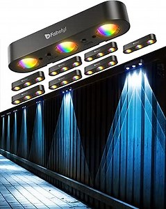 Solar Outdoor Fence Lights 8 Pack, Upgraded 50LM RGB Outdoor Wall Lights with Sync Group Control & 10 Light Modes, Fence Solar Light Outdoor Waterproof IP65 for Outside Porch Wall