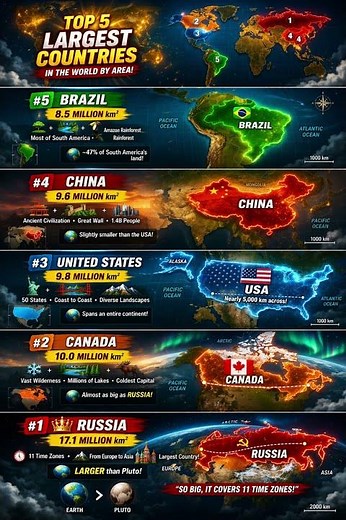 Top 5 Largest Countries in the World #shorts #world #usa