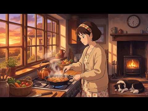 Healing Kitchen ASMR: Golden Sunset & Soothing Cooking Sounds | Ghibli-Style ASMR