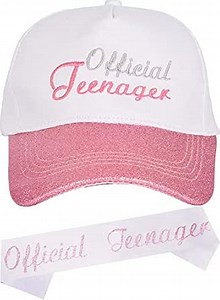 Official Teenager and Hat, Baseball Cap Pink, Official Teenager Sash Birthday, Novelty Gift for Child, Birthday Party Supplies Gifts and Decorations