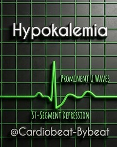 📉🌟 Main Characteristic ECG Changes in Electrolyte Imbalances: Potassium and Calcium Levels: Hypokalemia (Low Potassium): Prominent U waves (best seen in the precordial leads V2-V3)📉 Hyperkalemia (High Potassium): Peaked T waves 📈 Hypocalcemia (Low Calcium): Prolonged QT interval 🔍 Hypercalcemia (High Calcium): Shortened QT interval 📏 #Electrolytes #ECG #Cardiology #Hypokalemia #Hyperkalemia #Hypocalcemia #Hypercalcemia #ElectrolyteImbalance #MedicalEducation #VisualLearning | Abdallah Othm