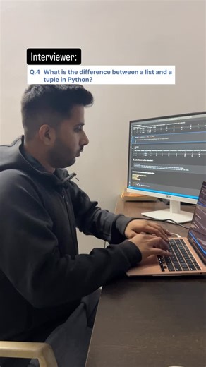 Abhishek アビシェク | Q.4 What is the difference between a list and a tuple in Python? Ans: A list is mutable, meaning you can modify its elements. A tuple is... | Instagram