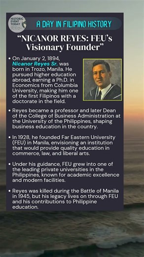 January 2, 1894 - “NICANOR REYES: FEU’s Visionary Founder”