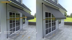 HOMEDEMO Manual Retractable Awning, 79" W x 118" H Retractable Side Bar 47-59", Outdoor Patio Awnings Height Adjustable 82-118", NO Drilling Awings for Backyard Garden Porch Outside Beige