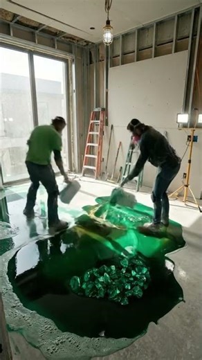 I Turned a Boring Bedroom Floor Into an Emerald Crystal Cave 💎 #epoxyfloor