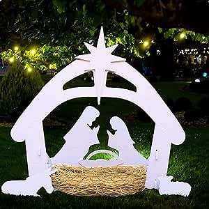 Outdoor Nativity Scene Display,3.8FT Large Nativity Sets for Christmas Outdoor Indoor ， Christmas Holy Family Yard Decorations, Water-Resistant PVC - White