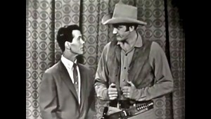 James Arness promotes the first episode of GUNSMOKE on the Johnny Carson Show (to be aired on Sept 10, 1955). | The Legacy of Gunsmoke