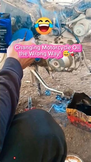 Beginner Mistake While Changing Motorcycle Oil 🫣 #motorcycle #beginnerdriver #funny #viral