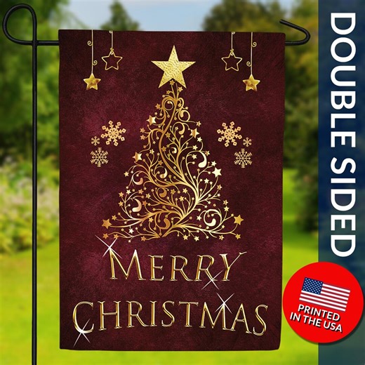 Golden Christmas Tree Garden Flag – Double-sided Holiday Decor - Etsy