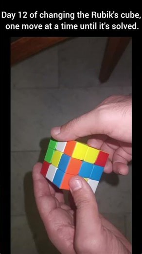 Day 12 of changing the Rubik's Cube, one move at a time until itself solved.