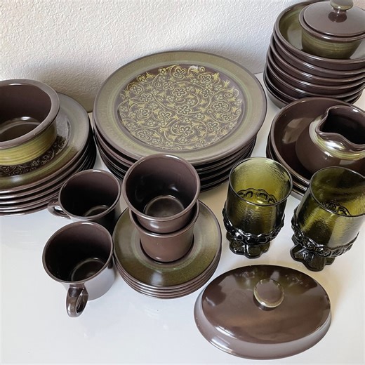 Franciscan MADEIRA Dinnerware - Vintage Avocado Green & Brown Dishes - 70s Mid Century Modern Dishes - Etsy