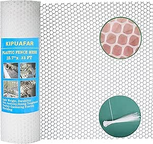 White Plastic Wire Mesh Fence 15.7IN x 33FT - Commercial Grade Hexagonal Netting, Heavy Duty Snake & Rodent Barrier for Farms, Poultry Yards, Dog Runs | Durable Outdoor Security Fencing