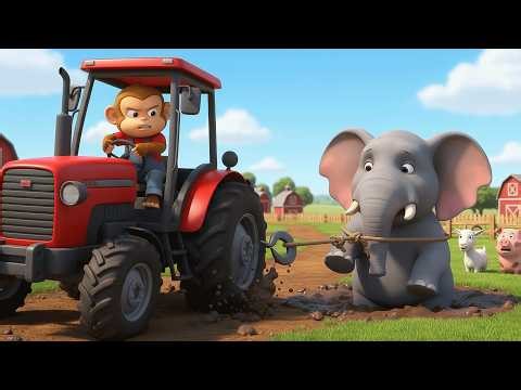 Monkey Tractor Move ducks, cows, pigs and repair crane | Farm work🐒🚜
