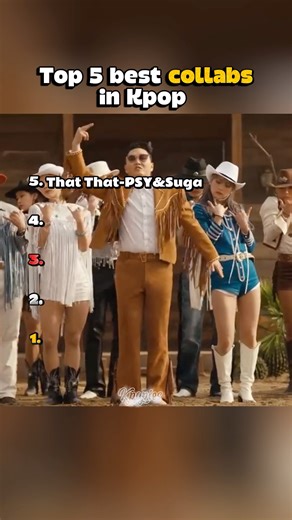 Top 5 best collabs in Kpop #kpop #collab #fyp #suga #psy #enhypen #txt #jypnation #idle #selenagomez