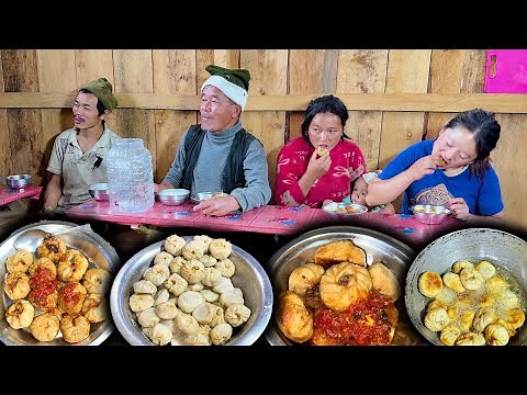 Chicken Fry MOMO Eating with family in Village kitchen तारेको चिकेन मम खाजा खाइयो Village Food Vlog