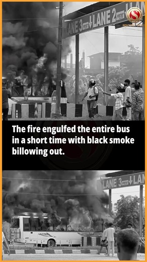Several passengers had a narrow escape when the bus they were travelling in suddenly caught fire at Madanpur toll gate of Kamrup district. The bus was engulfed in flames and black smoke in no time as it stood on the road about to enter through the toll gate. Details regarding the cause of the fire and the number of passengers that were in the bus when the fire started could not be known. #thesentinel #kamrup #fire | The Sentinel