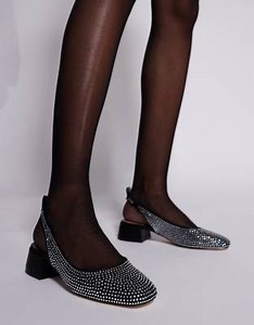 Steve Madden Smitten rhinestone embellished mesh block heels in black | ASOS