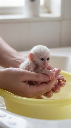 Adorable Newborn Baby Monkey Enjoys a Bath