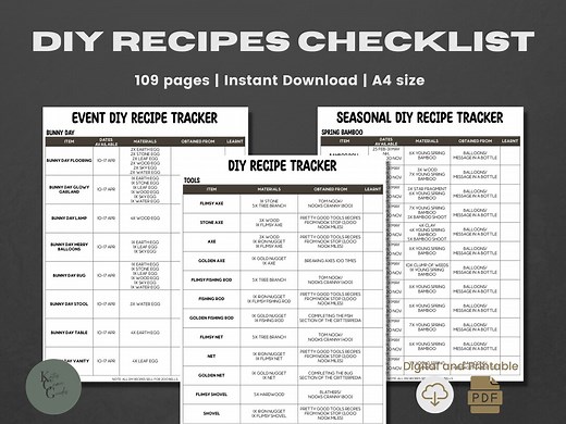 ACNH DIY Recipes Checklist | 2.0 Update | DIY Recipe List | Cooking Diy | All Recipes Checklist | Diy List | Diy Guide | Recipe Catalog - Etsy