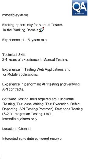 Maveric System | Manual Testing | 1- 5 years