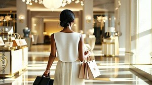Stylish Woman Shopping in Upscale Boutique with Luxury Bags