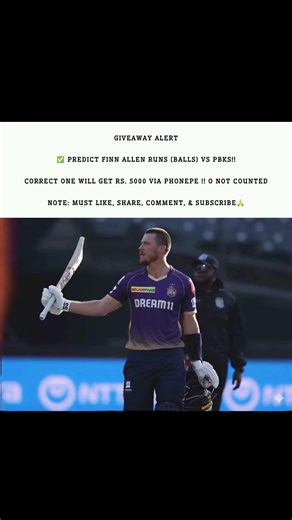 GIVEAWAY ALERT✅ Predict Finn Allen Runs (Balls) vs pbks!! #cricket #ipl2026 #kkr #shorts #trending