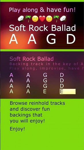 SoftRock Ballad, backing track, A major, 82bpm. Play along, improvise & have fun!