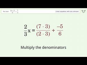 Linear equation with one unknown: Solve (4x+5)/6=7/2 step-by-step solution