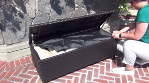 Padded Wicker Patio Deck Box-Bench Combo, 60 gallons Capacity