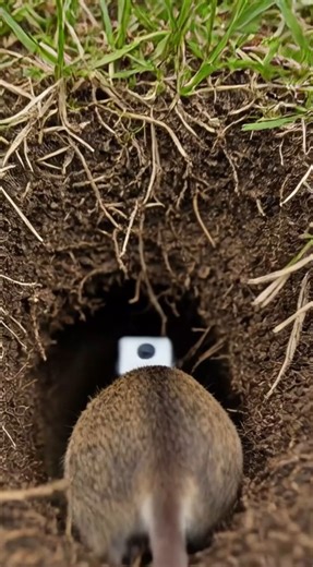 “Mounted: Inside a Field Mouse Burrow — Real Micro-Camera Footage” This ultra-realistic scientific field documentary captures raw mounted POV footage from inside a living field mouse burrow. A miniature research camera, securely strapped to the upper back of a wild field mouse, records its natural movement from open grassland terrain into the darkness of its underground nest system. The footage strictly follows real physical camera behavior — every turn, tilt, vibration, and collision reflects t