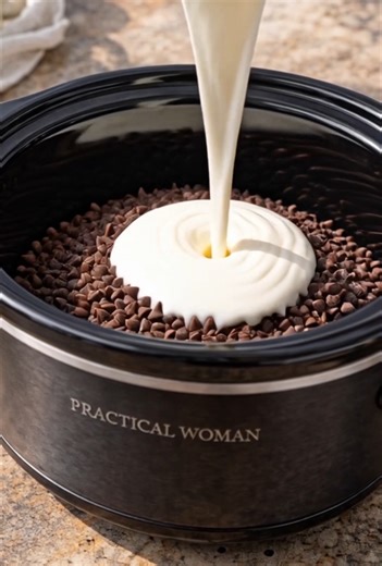 Slow Cooker 4-Ingredient Hot Fudge Recipe Ingredients 2 cups semi-sweet chocolate chips 1 can (14 ounces) sweetened condensed milk 1/2 cup unsalted butter, cut into cubes 1/2 cup heavy cream Directions Lightly spray the inside of a small slow cooker (2–4 quart size works best) with nonstick cooking spray to help with cleanup. Add the semi-sweet chocolate chips, sweetened condensed milk, cubed butter, and heavy cream directly to the slow cooker. Cover and cook on LOW for 1 1/2 to 2 hours. During 