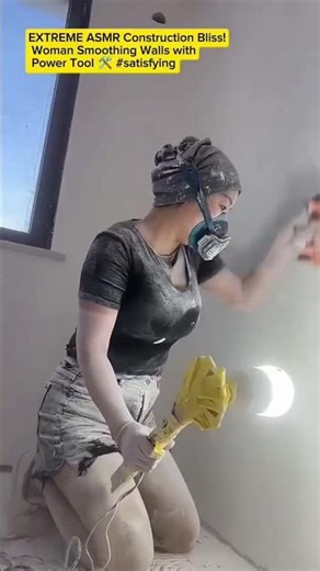 Woman Smoothing Walls with Power Tool 🛠️ #satisfying #ASMR #construction